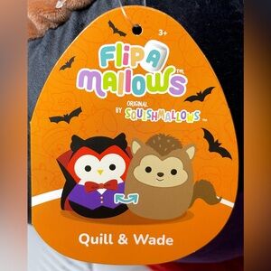 Squishmallow Halloween Flipamallow Quill the Vampire Owl & Wade the Werewolf 12"